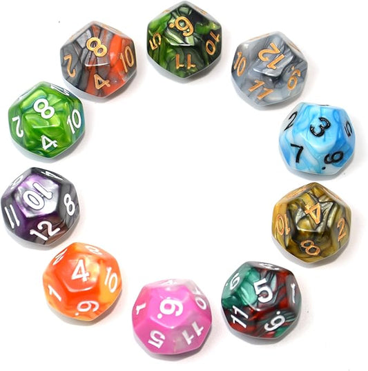 SmartDealsPro 10-Pack D4 D6 D8 D10 D12 Multi Colored Polyhedral Dice for for Dungeons and Dragons DND RPG MTG Table Games (Double Color, D12)