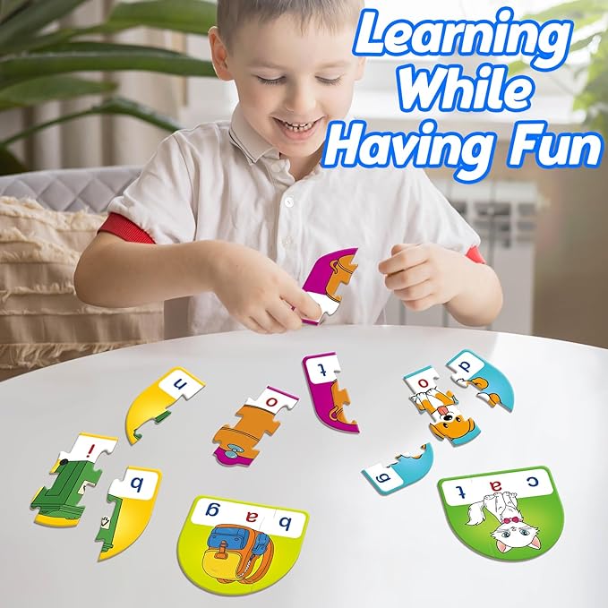 CVC Puzzle Cards for Kids - CVC Word & Phonics Games, Speech Therapy Toys for Toddlers - 3 Alphabet Letter Word Puzzles, Learning Spelling Games - Preschool Kindergarten Classroom Must Haves