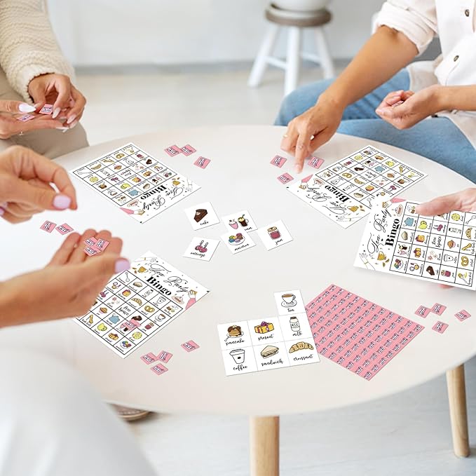 Tea Party Bingo Game 24 Players Bingo Cards for Women Men Birthday Tea Parties Favors for Women Friends Family Holiday Parties Activities Supplies Garden Party Decoration Game- JK0105