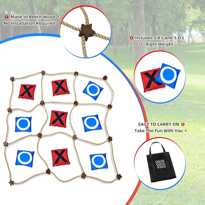 Giant Tic Tac Toe Outdoor Games,3ft x 3ft Portable Bean Bag Toss,Corn Corn Hole for Adults Kids,Backyard Lawn Camping