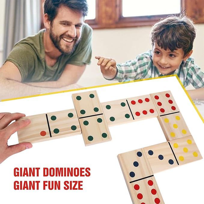 GOTHINK Giant Wood Dominoes Game Outdoor Set for Adults and Kids, 28pcs Jumbo Large-Format Domino Tile with Carrying Bag for Birthday Holiday Family Party Games & Outdoor Lawn and Backyard Activities