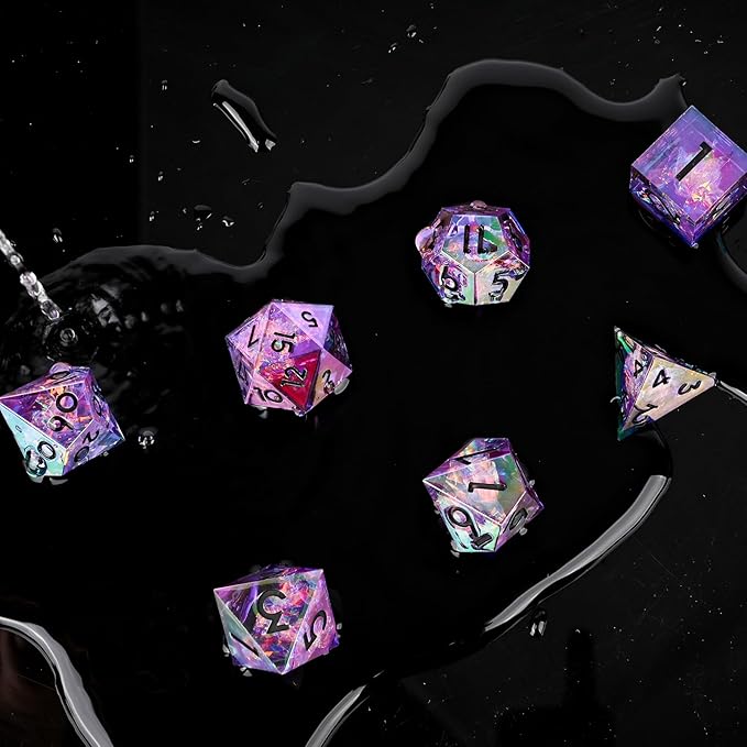 Electroplated Resin Dice Set, Resin Edge Sharp for Dungeons & Dragons RPG, MTG Board Games with Gift Box (Electroplating Purple Color)