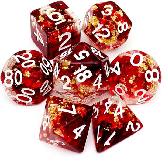 Haxtec DND Dice Set 7PCS Polyhedral Dice for Roleplaying Dice Games as Dungeons and Dragons (Red Clear Gold Foil(Conspiracy))