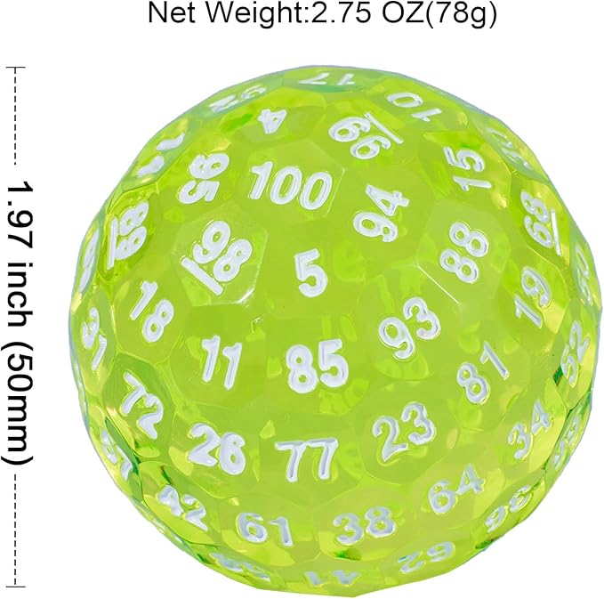 Upgraded D100 Die - 100 Sided Polyhedral Dice 50mm for D&D Games - Single Cube With Metal Storage Tin (T Yellow/White Font)