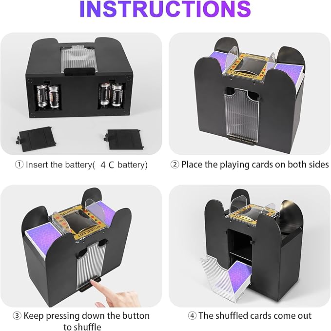 Automatic Card Shuffler 6 Deck,Battery-Operated Electric UNO Poker Shuffler,Playing Card Shuffler for Home Card Game,Travel