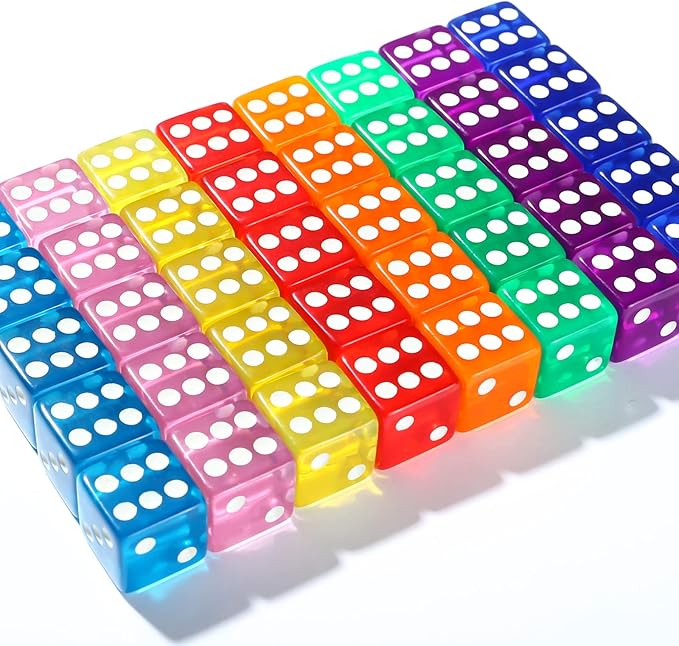 40pcs 6-Sided Game Dice Set Standard Game Dice for Broad Game Math Teaching Translucent Acrylic Game Dice with 8 Colors (5pcs/Set)