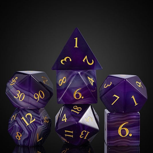 UDIXI Gemstone DND Dice Set, 7PCS Purple Agate Stone D&D Dice Polyhedral Dice for Dungeons and Dragons Role Playing and Other Tabletop Games