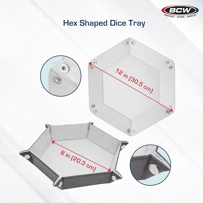 BCW Hexagon Dice Tray - White | Premium Quality, 12" Diameter (Flat), 8" Diameter (Folded) | Black Leatherette Back, Suede Liner | Ideal for RPGs, Warhammer, Dice Masters, DND | Gaming Dice Tray…