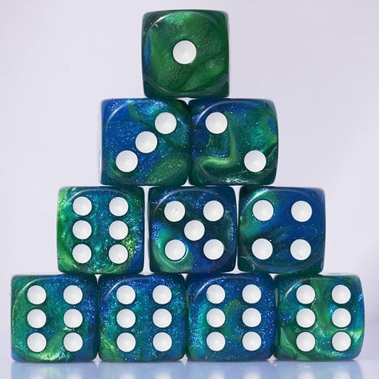 10 PC D6 dice 16mm Acrylic Dice Set for RPG MTG DND Dice Table Games and Board Games (Green + Blue)