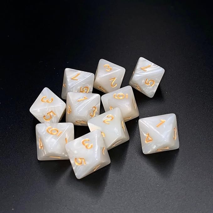 10 Pieces D8 Polyhedral Dice Set - 8 Sided Dice with Numbers | Ideal for Board Games, Classroom Activities, Party Table & Gaming Fun (Color: White, Size: 1.6cm/0.63in)