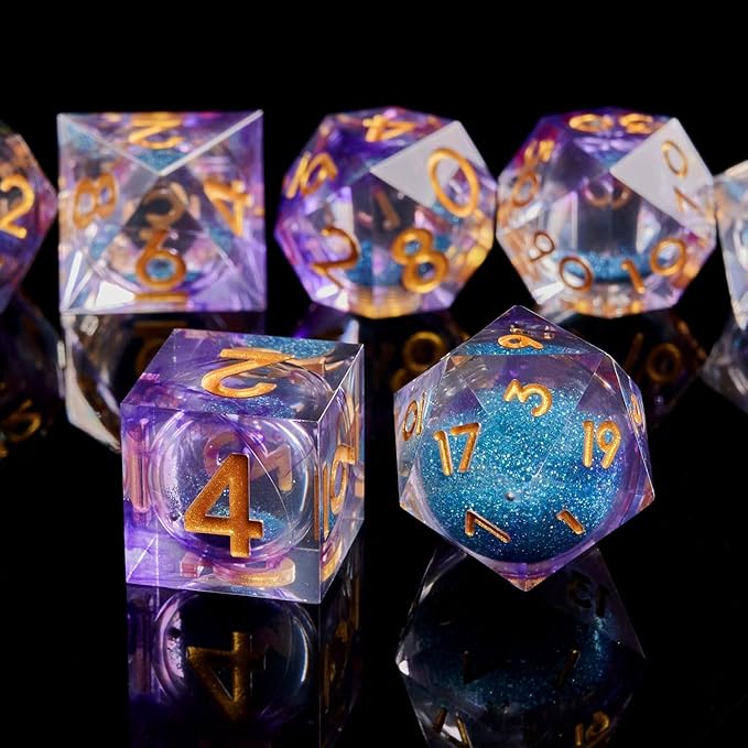 Liquid Core Quicksand Resin DND Dice, Sharp Edge Dungeons and Dragons Polyhedron Game Dice Set for Role Playing Games RPG Explorer Magic, Holiday Birthday Gifts Party Favors