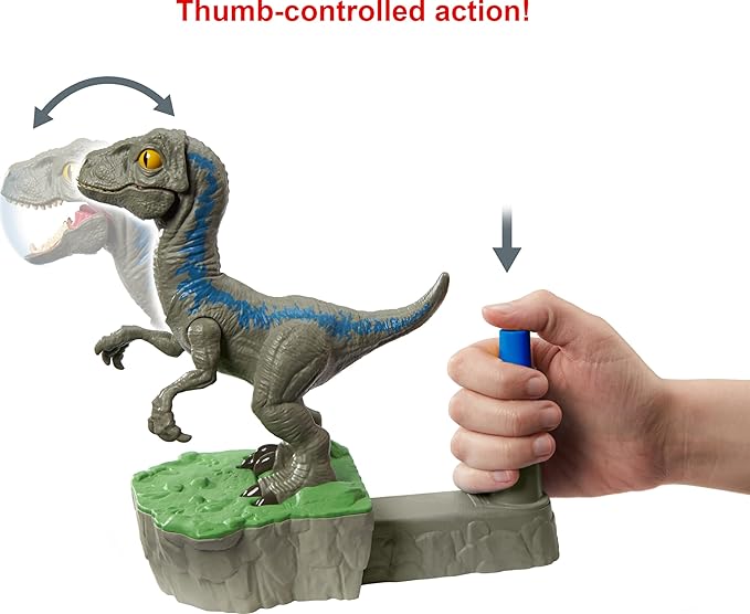 Mattel Games Rock 'Em Sock 'Em Raptors Jurassic World Domination Kids Game Fighting Raptors with Blue vs Atrociraptor