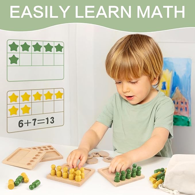 DINORUN Educational Toys for 3 4 5 Year Old Boy Girls Gifts - Preschool Learning Math and Numbers for Toddler 3+ - Math Manipulatives for Kids 3-6 - Montessori Wooden Counting Peg Board Materials
