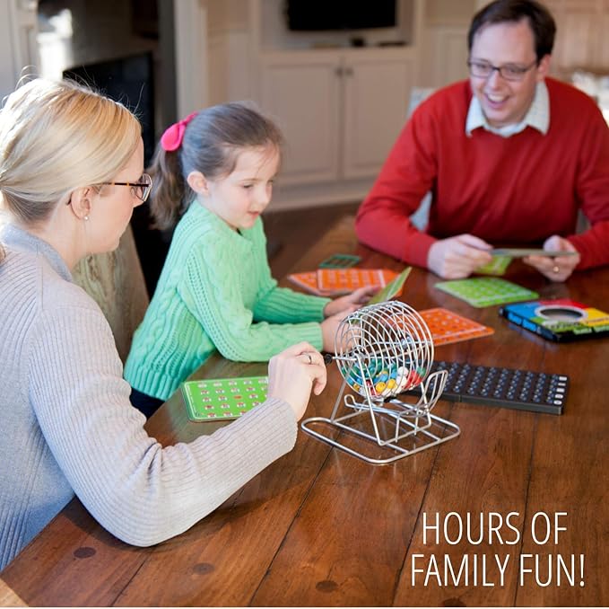 Regal Bingo Family Bingo Game Set with 8" Wheel Cage, Bingo Cards with Sliding Windows, Bingo Balls & Master Board - Large Group Bingo Games for Adults