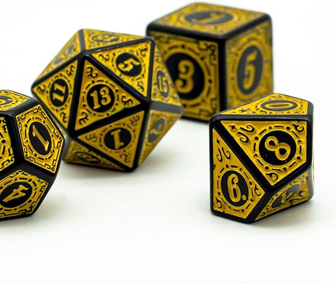 Dice Set D&D-DND Polyhedral Dice (7 Pcs) with Gift Dice Bag for Dungeons and Dragons Role Playing Dice Games RPGs (Dice-Yellow with Black Edge)