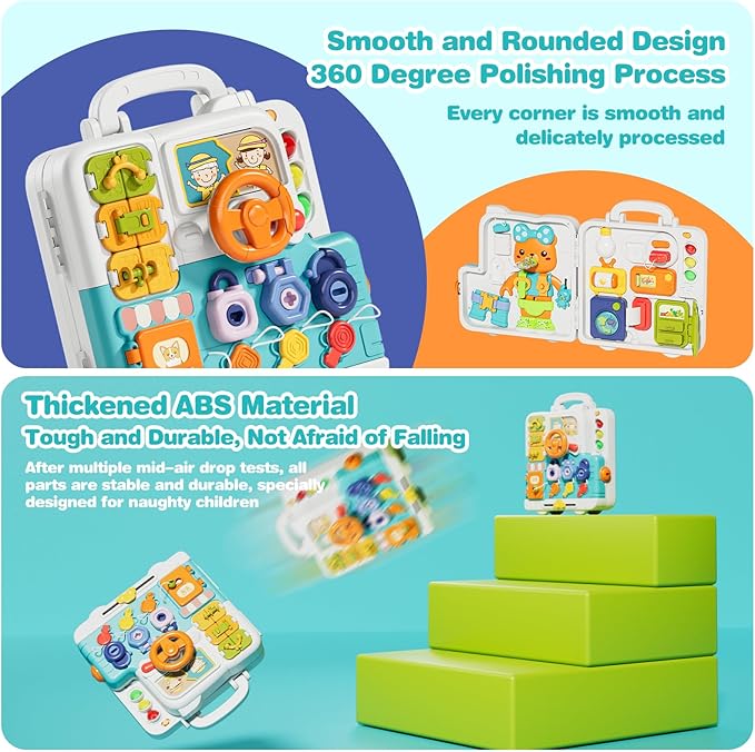 Hangrui Montessori Toys for 1 Year Old, Musical Busy Board, Learning Sensory Toddler Toys for 1-3, Motor Skills Developmental Toy for 12-18 Month, Birthday Gift Travel Toys for 1+ Year Old Boy Girl