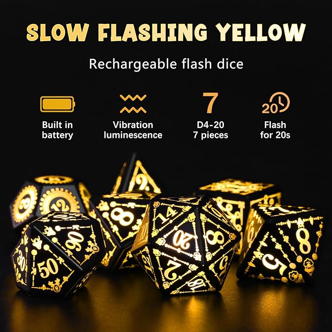 LED Dice, Light up DND Dice Rechargeable Flashing Electronic Glow D&D Dice Set for Dungeons and Dragons Role Playing Game (Yellow)