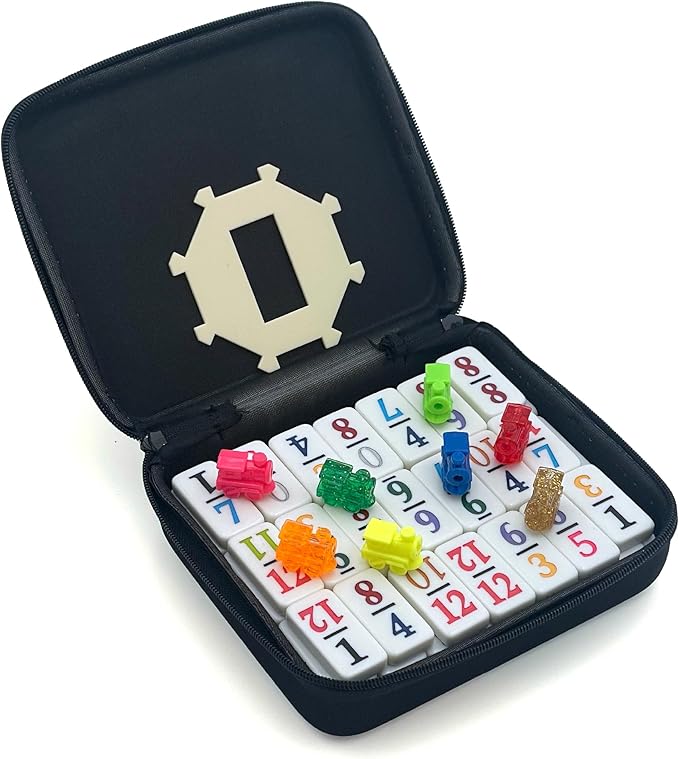 CHH Double 12 Mexican Train Number Dominoes – Travel Size with Zip Up Case, Hub & 8 Domino Trains – 91 Fun Size Numbered Dominoes