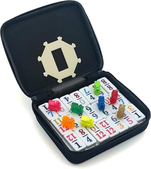 CHH Double 12 Mexican Train Number Dominoes – Travel Size with Zip Up Case, Hub & 8 Domino Trains – 91 Fun Size Numbered Dominoes
