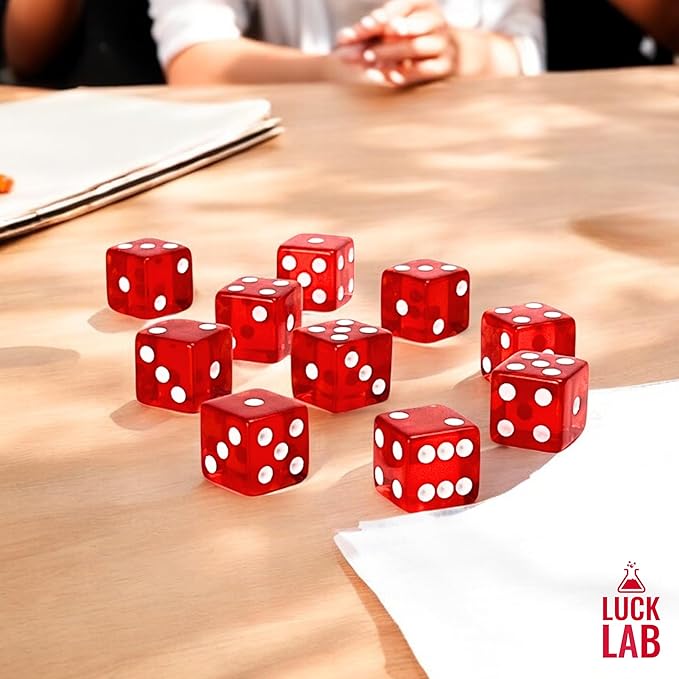 Luck Lab 10 Piece 19 mm Dice Pack - Acrylic and Translucent D6 Dice, Square w/Rounded Edge for Casino, Craps, RPG MTG DND Dice Table Games and Board Games (Red)