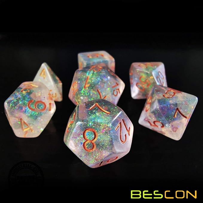 Bescon Shimmery Dice Set Bronze-Golden, RPG 7-dice Set in Brick Box Packing
