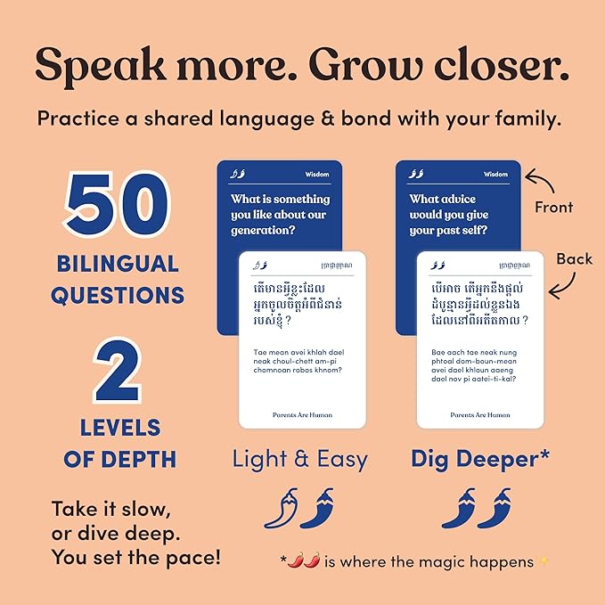 Parents Are Human Bilingual Conversation Cards, English + Khmer