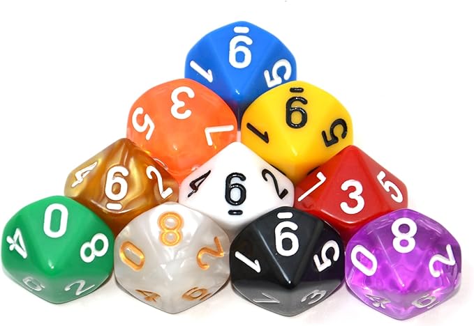SmartDealsPro 10-Pack D4 D6 D8 D10 D12 Multi Colored Polyhedral Dice for for Dungeons and Dragons DND RPG MTG Table Games (Mix Color(Opaque&Pearl&Transparent, D10)