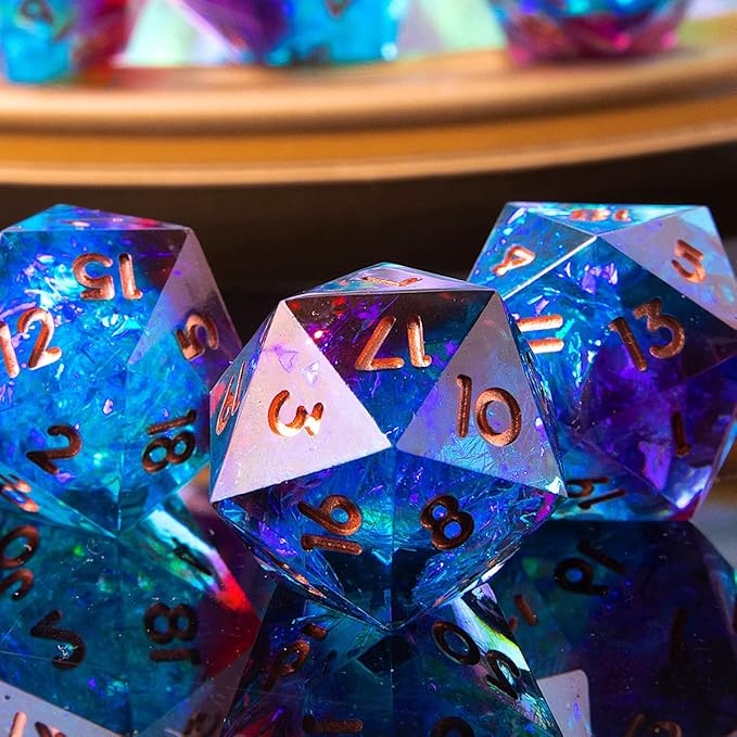 YEMEKO Single D20 Dice - 22mm, 20 Sided D&D Dice for Dungeons and Dragons, DND Dice with Resin Sharp Edge, Handmade Polyhedral for RPG, Roleplaying Games MTG Table Games(Blue Red)