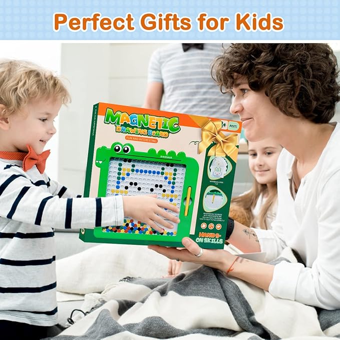 Magnetic Drawing Board Toys for 3-6 Year Old Boys/Doodle Board Educational Toddler Toys Age 2-4/Dinosaur Travel Toys for Kids 3-5/Magnetic Dot Art Birthday Gifts for Girls 4-8