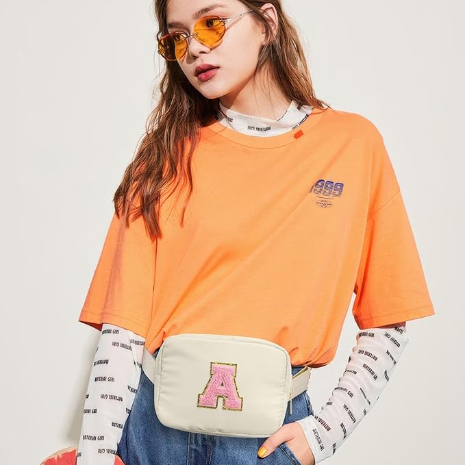 YOOLIFE Initial Belt Bag - Crossbody Bags Women - Fanny Packs for Women Cross Body Bag White Fashion Waist Packs Travel Everywhere Belt Bag Monogram Crossbody Bag U