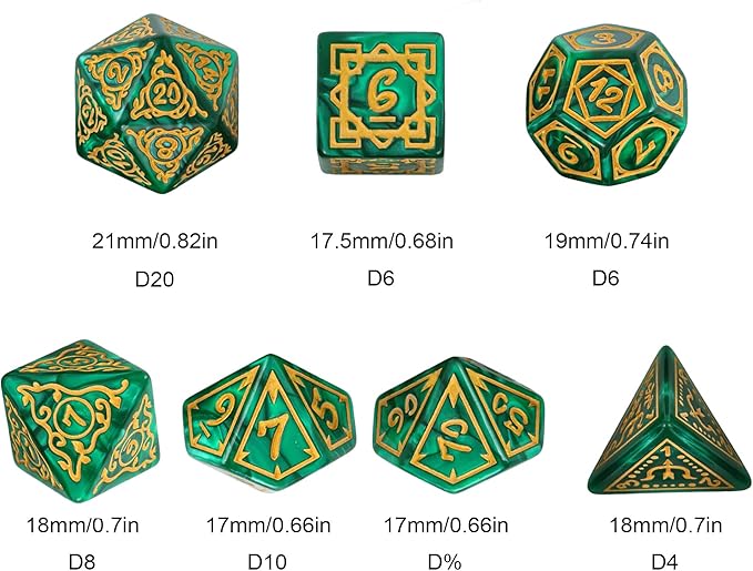 Dice DND, Polyhedral Dice Set(7 Pcs) D&D Dice with Leather Dice Bag for Dungeons and Dragons Role Playing Dice Games RPGs(Druid - Green)