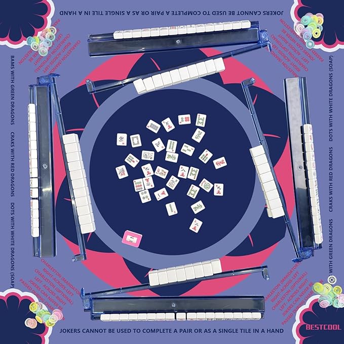 2025 Neoprene Mahjong Mat with Rules for Table, Odorless, Free of PAHs, No Creases American Mahjong Mat with Instructions, Anti-Slip, Noise Reduction Mahjong Gift