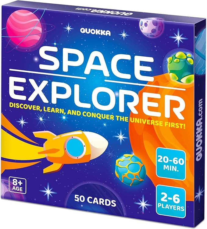 QUOKKA Space Board Game for Kids Ages 8-12 and Families – Fun Space Trivia Cards, Colorful Tokens & Playing Board – Learn Planets & Universe Facts – Educational Family Game for 2-6 Players