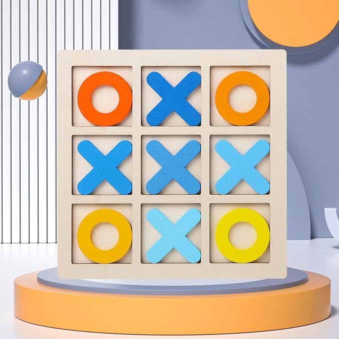 Wooden Tic TAC Toe Game Noughts and Crosses Chess Board Game XO Table Toy for Outdoor Indoor Kids Families Coffee Table Decor, Yellow