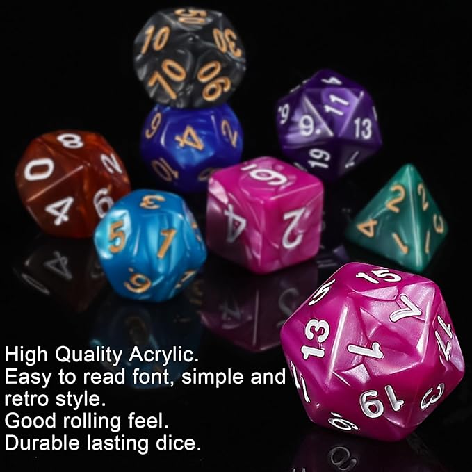 QMAY Polyhedral Dice - 8PCS Mystery Dice Set, Various Styles DND Dice, Random D&D Dice Patterns & Dice Bag, DND Gifts, Suitable for Dungeons and Dragons, RPG, MTG,Role Playing Table Game