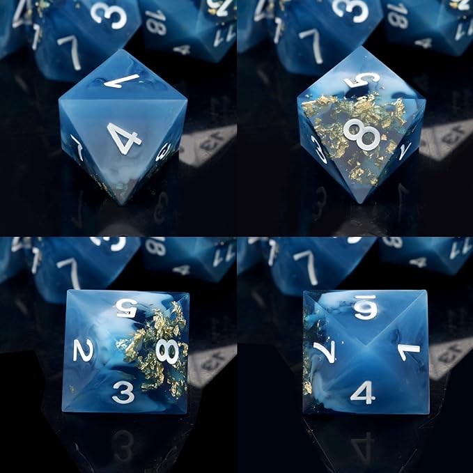Haxtec Sharp Edge Dice Blue DND Dice Set Resin Dice with Dice Case Polyhedral D&D Dice for TTRPGs Dungeons and Dragons DND Gift-Dark Blue White Gold Foil