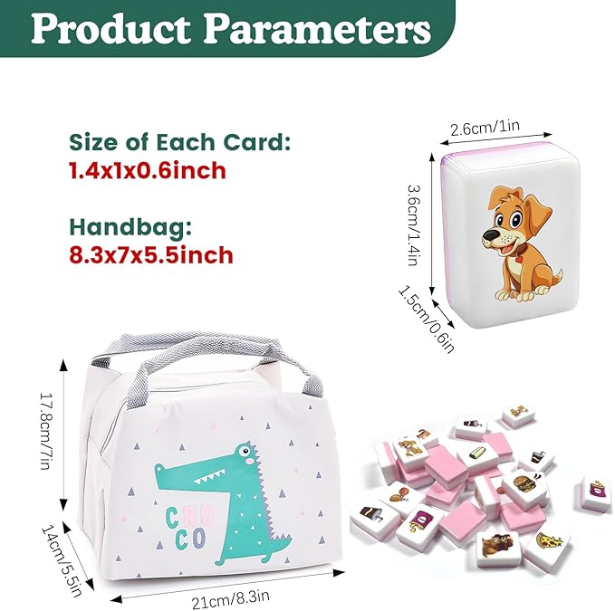Seaside Escape Game Blocks, Mahjong Tile Game Sets with 65 Tiles 38mm Pet and Food Pattern with Bag.