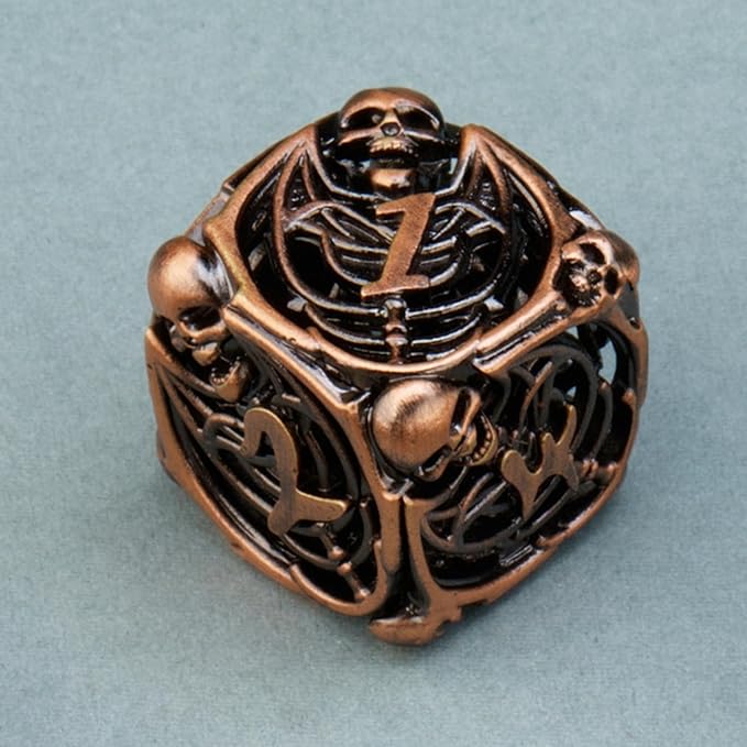 Metal Skull Dice Unique Hollow Dice Set for Dungeons and Dragons Polyhedral D&D TRPG,MTG,Pathfinder,Table Board Roll Playing Games D4 D6 D8 D10 D% D12 D20 (Copper)