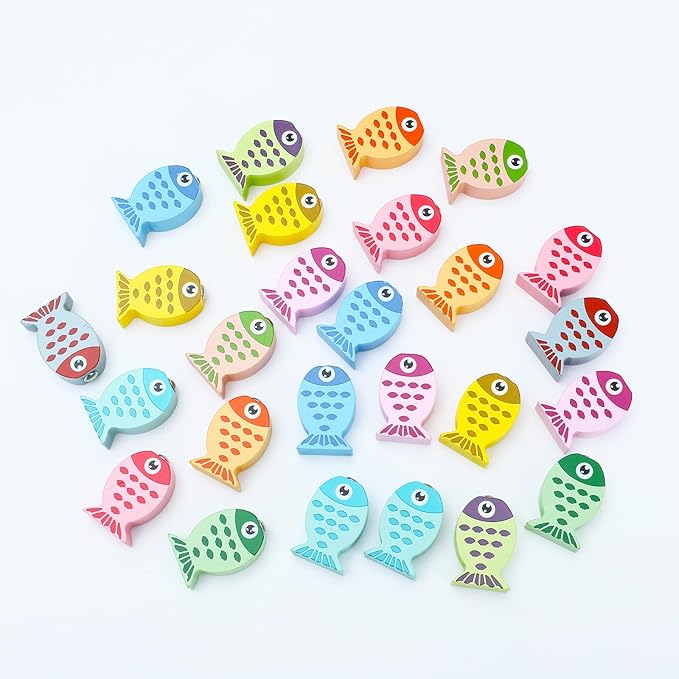 ONEST 28 Pieces Magnetic Fishing Game for Kids Wooden Magnet Fishing Game Wooden Magnetic Toys for Kindergarten Preschool Girl Boy