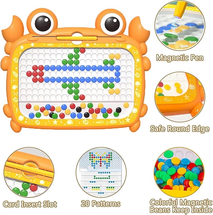 Magnetic Dots Board, Magnetic Drawing Board for Toddlers, Magnetic Drawing Board for Kids, Magnetic Dot Art with Magnetic Pen, Magnetic Tablet Toy (Orange)