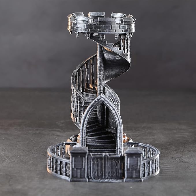 AUSPDICE DND Dice Tower - 36 Step Retro Color Tower for High Randomness in Table Games Like Dungeons and Dragons - Perfect Role Playing Game Gift (Ancient Silver Color)
