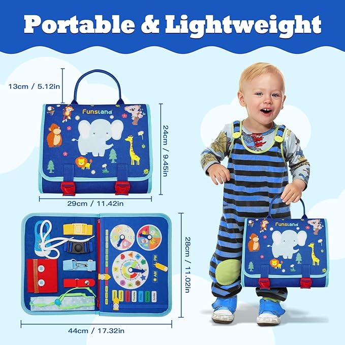 Toddler Busy Board Book - 8 in 1 Montessori Toys for 1 2 3 4 Year Old Learning Educational Activity Gifts for Girls Boys