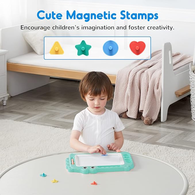 SGILE Toys for Kids, Magnetic Drawing Board for Early Learning, Color Erasable Doodle Writing Pad Gift for Baby Girls Boys, Painting Sketch Pad with Four Stamps for 3 4 5 Year Old Toddlers, Green