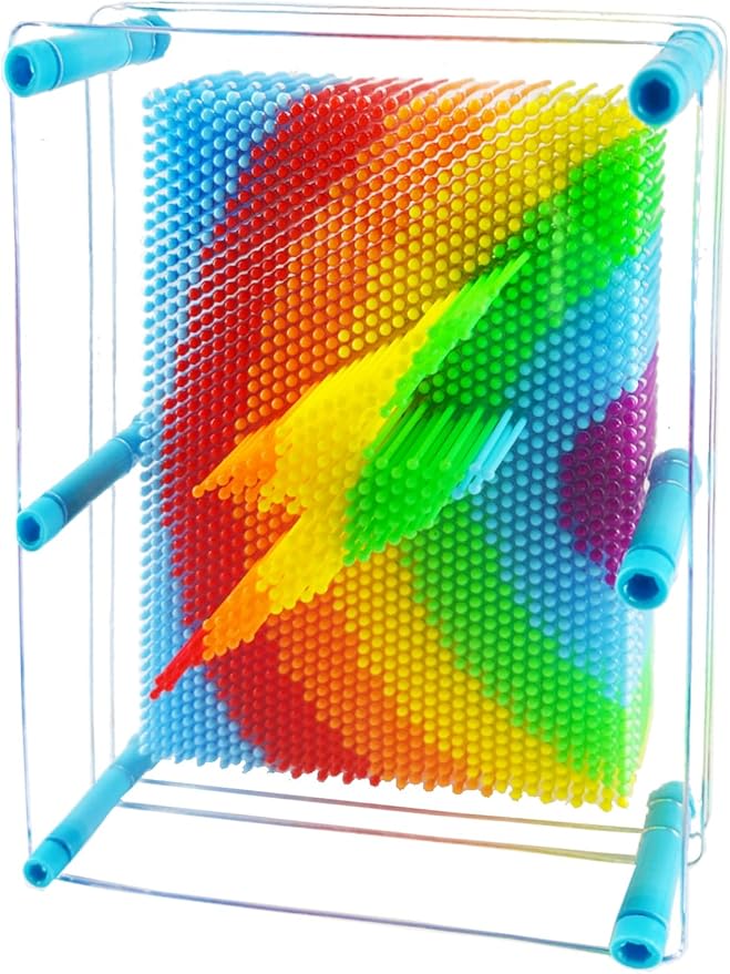 3D Pin Art Intellectual Fun Toy Rainbow Pin Art Palm Board Extra Large(6 x8 Inches) Arouse Sense of Imagination Innovative Boundless Creativity