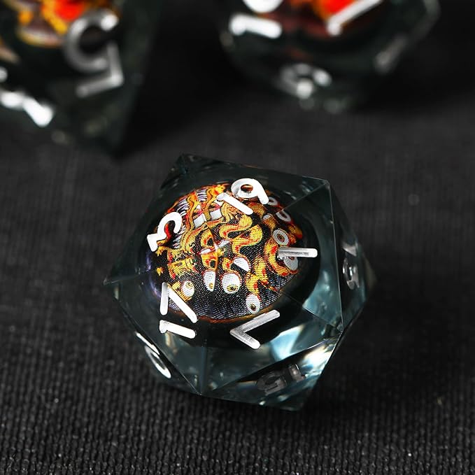 Cthulhu Beholder Polyhedral Resin Dice Set for Dungeons and Dragons Sharp Edge 7 PCS for D&D RPG Starter and Role-Playing Games, with Gift Box (Black-Orange)