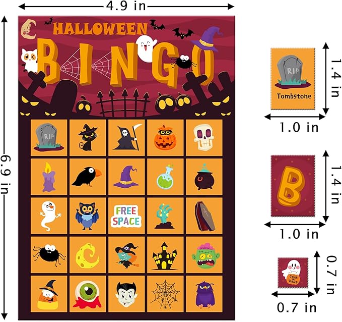 KIMOBER Halloween Bingo Game Cards,32 Players Halloween Party Games for School Classroom Family Activities