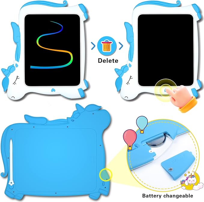 GJZZ Toys for Boys Gifts for 3 4 5 Years Old Boy - Unicorn 10inch Drawing Doodle Board, Toddler Toys, Learning Writing Board Kids Toys Age 6 7 8 for Christmas, Birthday, Blue