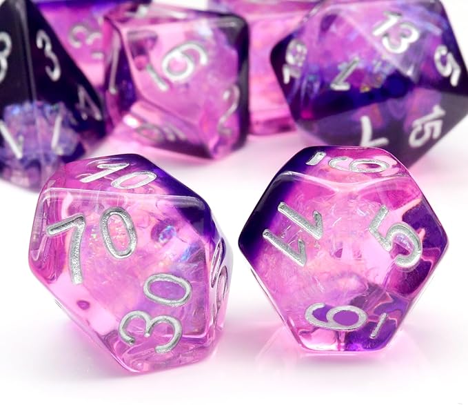 Haxtec DND Dice Set Purple Resin Polyhedral Dice with Iridecent Mylar Inclusions for D&D Dungeons and Dragons TTRPG Gifts