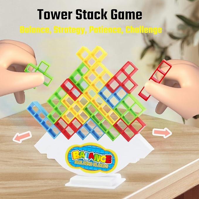 64 Pcs Tetra Tower Stack Game, Team Tower Balancing Games, Balance Stacking Blocks Game for Kids Adults Family Night, Party Indoor Activities, Educational STEM Toys for Ages 6+