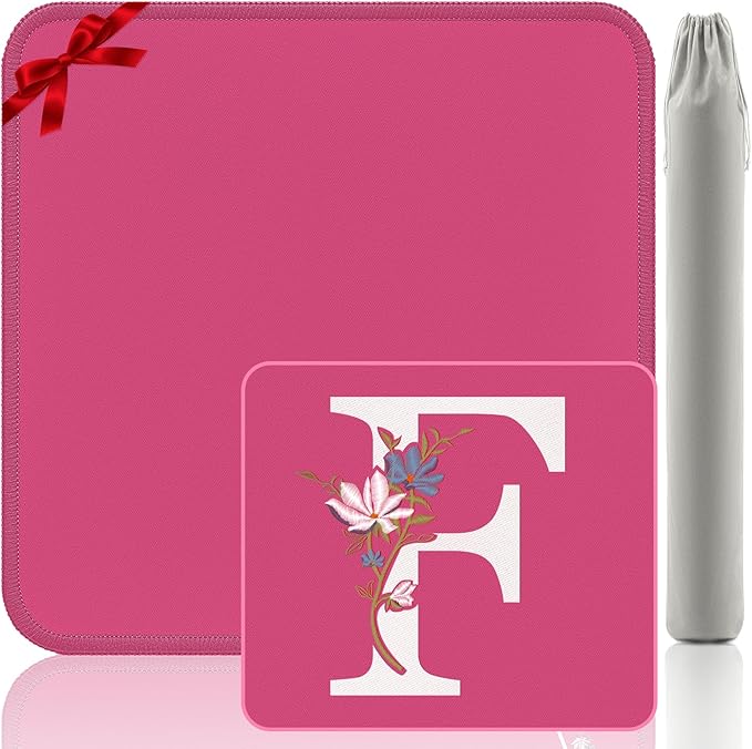 Mahjong Mat | Neoprene Anti-Slip Noise Reduction, Simple Design & Embroidery | 32.4x32.4 Inch Pink | Perfect for Mahjong, Board Games & Tile Games | Elegant Gift(Custom F Letter)